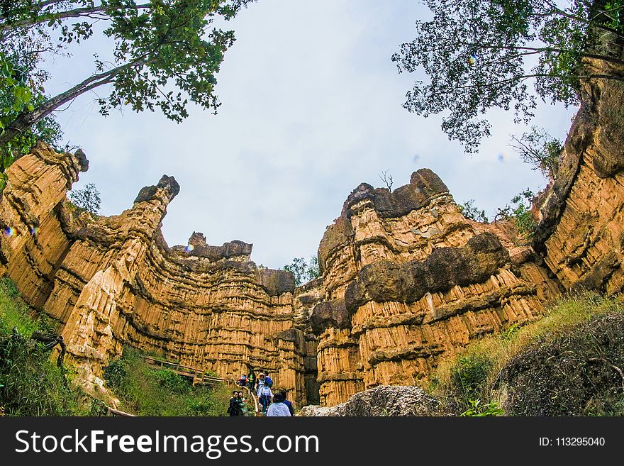 Low Angle View of Brown Ruins Near Green Leaf Trees