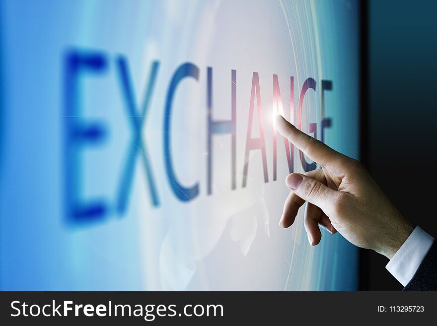 Businessman Touching The Screen About Exchange