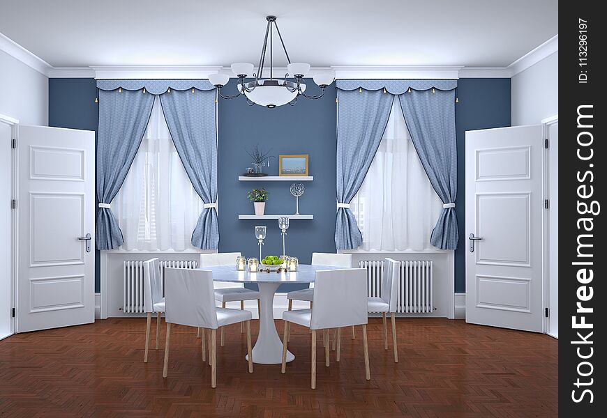 Dining area in the interior. 3d