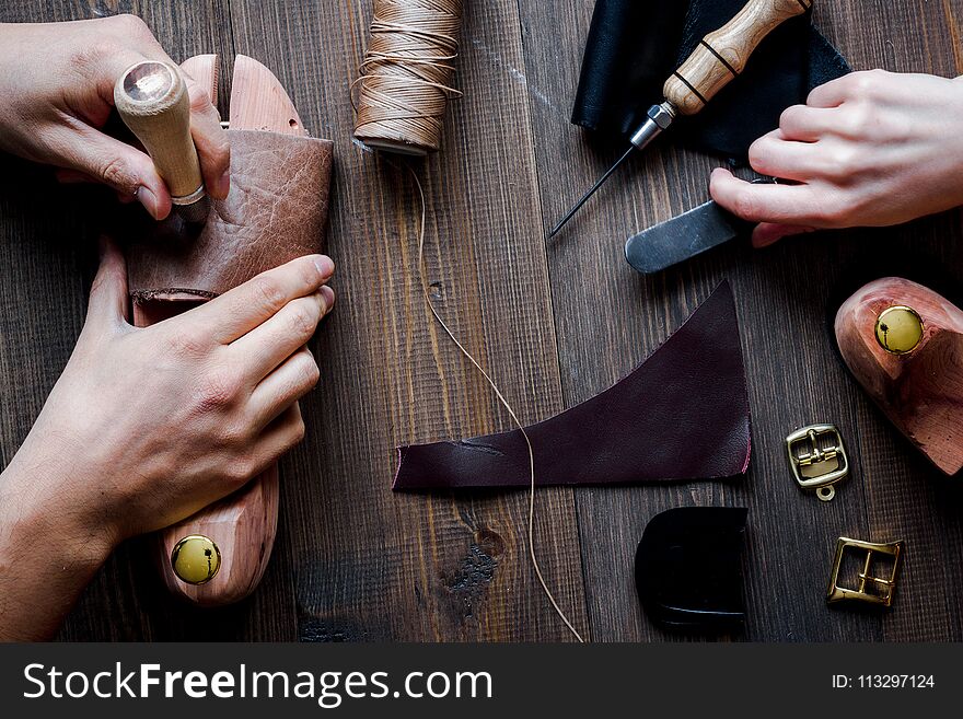 Cobbler Tools In Workshop Dark Background Top View