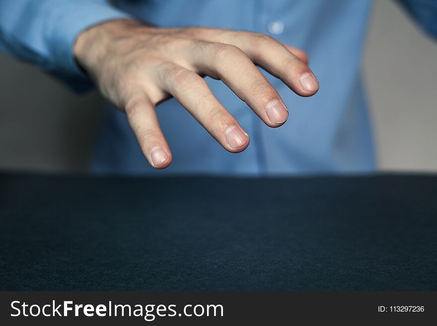 Man making protect gesture.