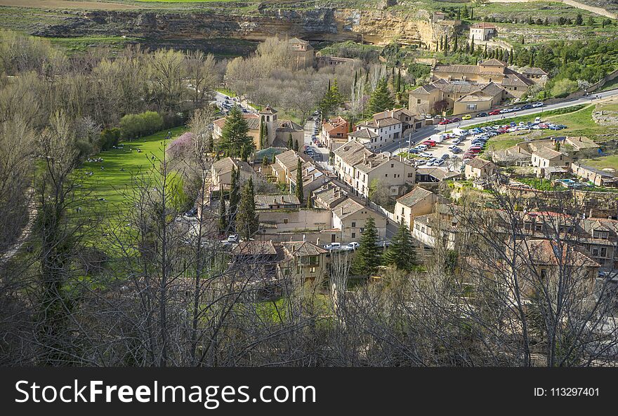 Aerial Views Of The Spanish City Of Segovia. Ancient Roman And M