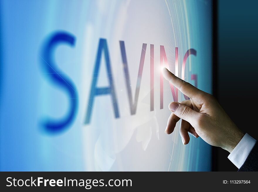 Businessman touching the screen in the office. Businessman touching the screen in the office