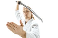 The Young Man Are Training Aikido At Studio Royalty Free Stock Photo