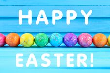 Colorful Easter Egg On Blue Pastel Color Wood Background With Space. Happy Easter. Royalty Free Stock Photography Colorful Easter Egg On Blue Pastel Color Wood Background With Space. Happy Easter. Royalty Free Stock Photography