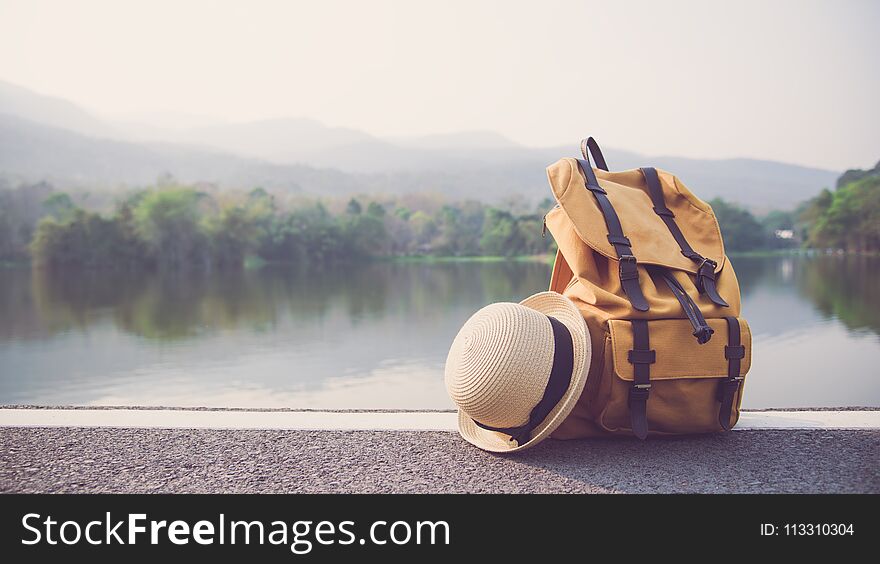 Backpack and travel accessories,Travel lovers to travel in an ad