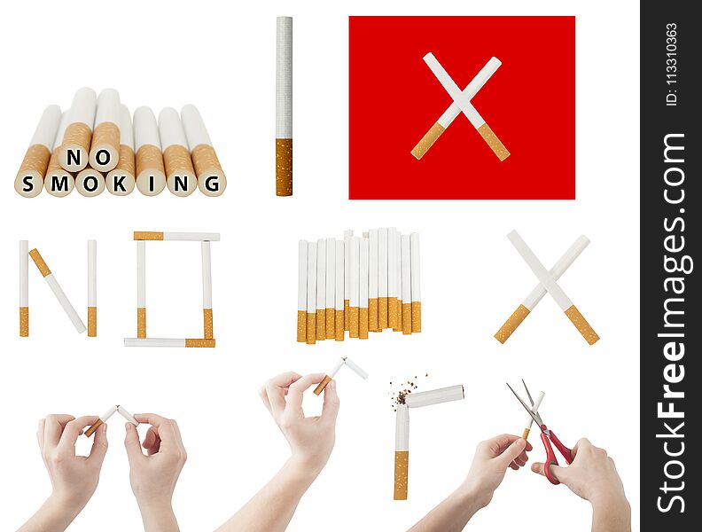 Set Of Broken Cigarette And Quit Or No Smoking