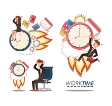 Businesspeople Avatars With Work Time Elements Royalty Free Stock Image