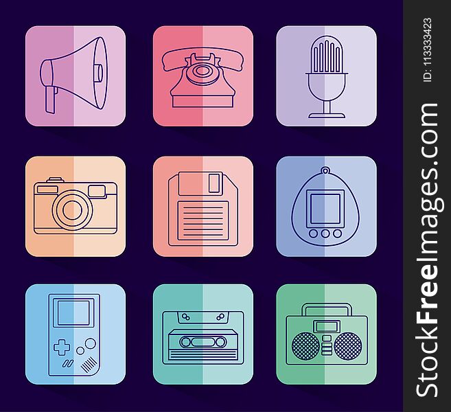 Icon set of Retro devices concept