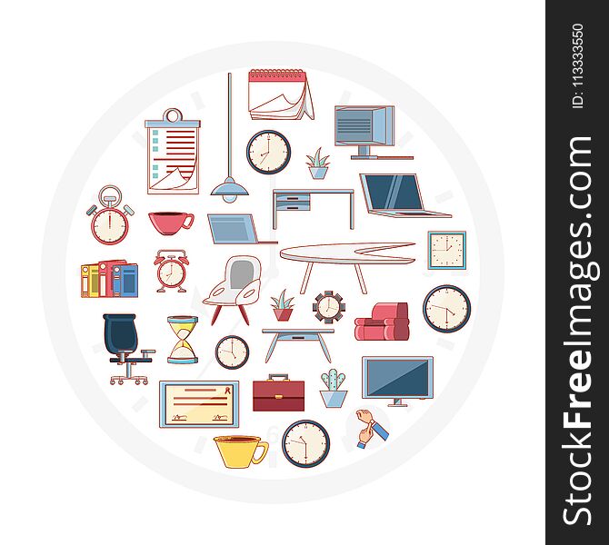 Work time elements icons vector illustration design