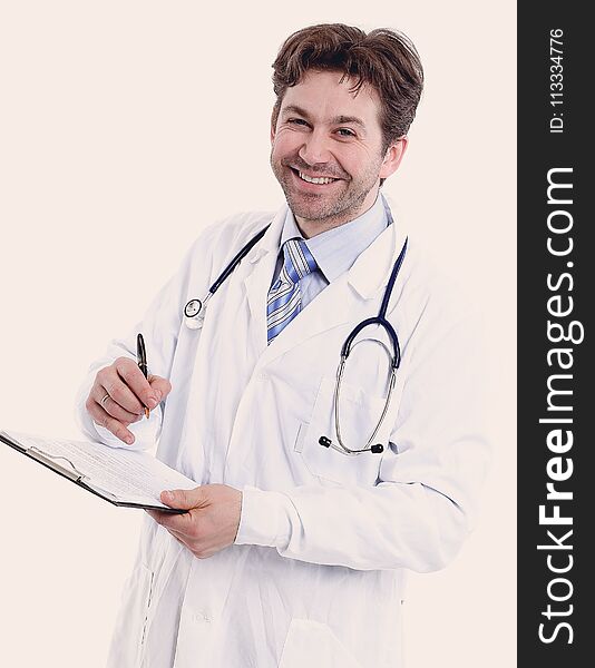 Portrait of a smiling doctor .isolated on white background