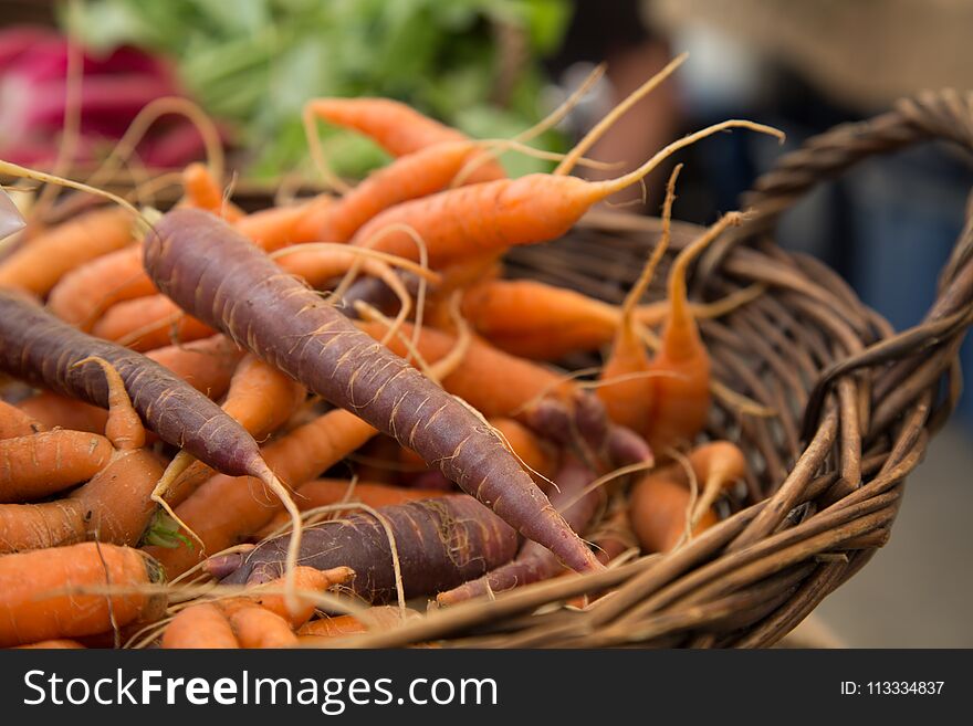 Bunch Fresh Orange Brown Carrots Basket Background