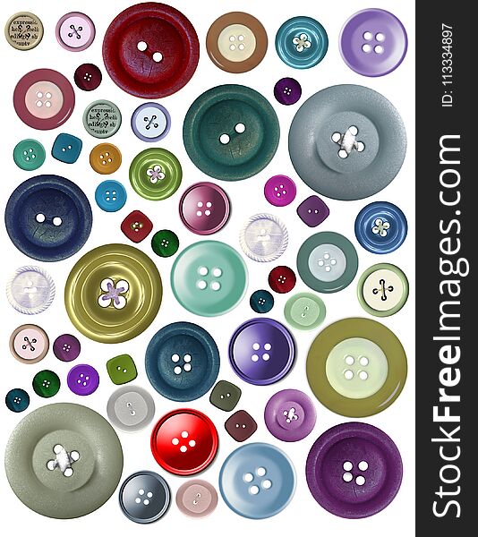 A collection of buttons all on an isolated background. A collection of buttons all on an isolated background.