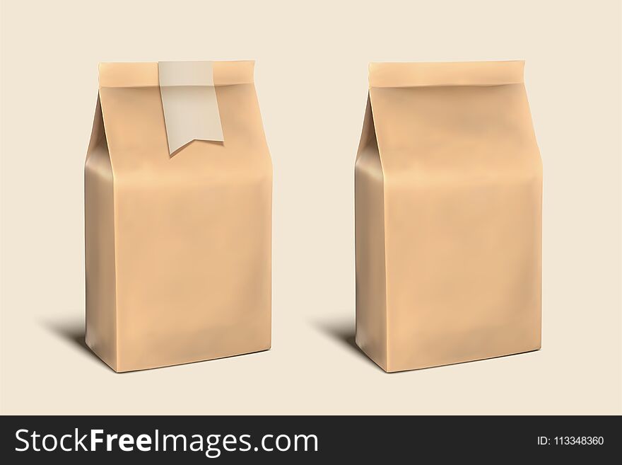 Blank paper bag template, craft paper with space for design uses in 3d illustration