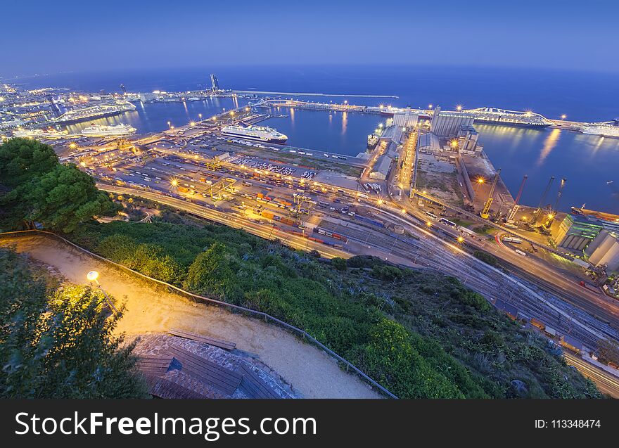 Port of Barcelona. night city view, Spain