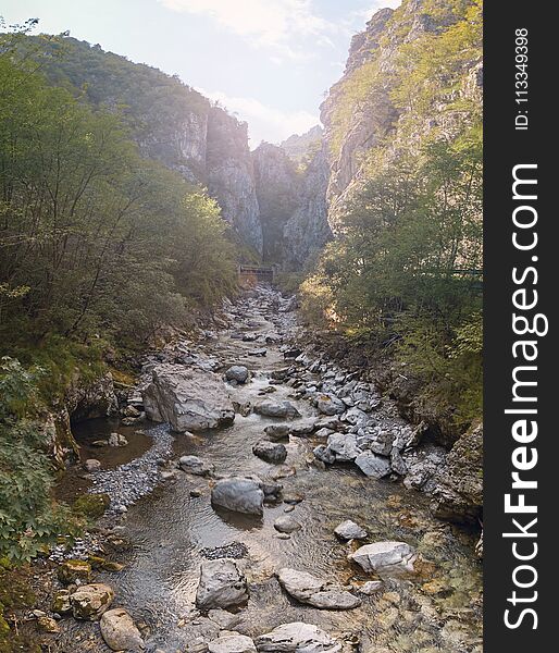 Mountain fast river in the mountains of Italy.