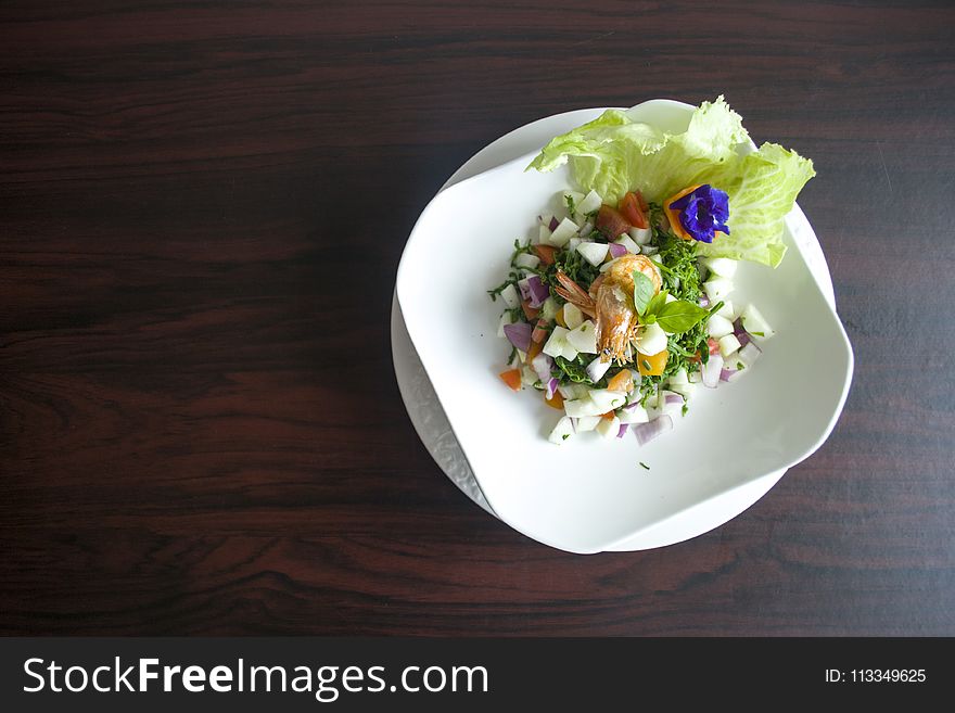 Vegetable Salad With Shrimp on White Plate