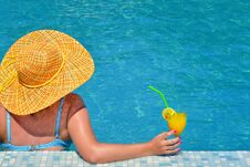 Real Female Beauty Relaxing In Swimming Pool Stock Images