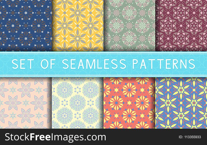 Seamless Patterns. Collection Of Colored Floral Backgrounds