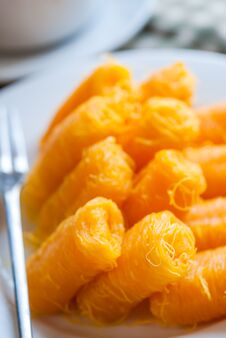 Thai Traditional Dessert, Rolled Egg Yolk Thread Or Thai Style Fios De Ovos Stock Photos
