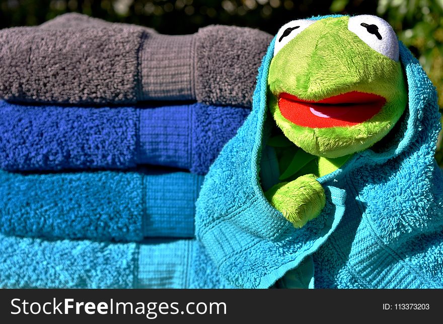 Blue, Green, Stuffed Toy, Textile