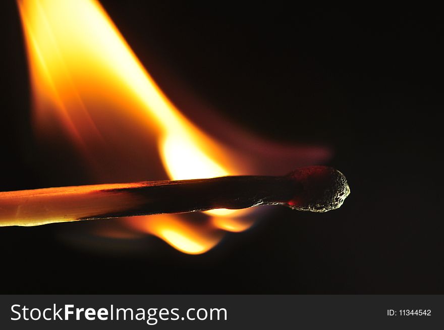 Close up of a match on black background