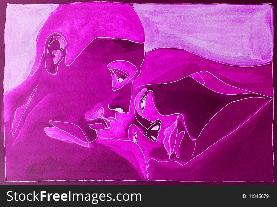 Pink draw of a couple of lovers