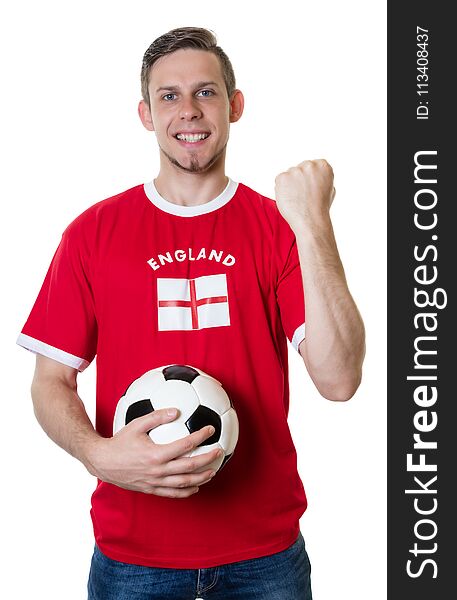 Cheering english soccer fan with ball