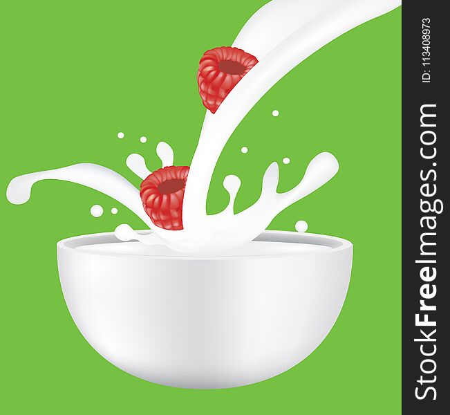 Raspberry in milk splash. vector illustration