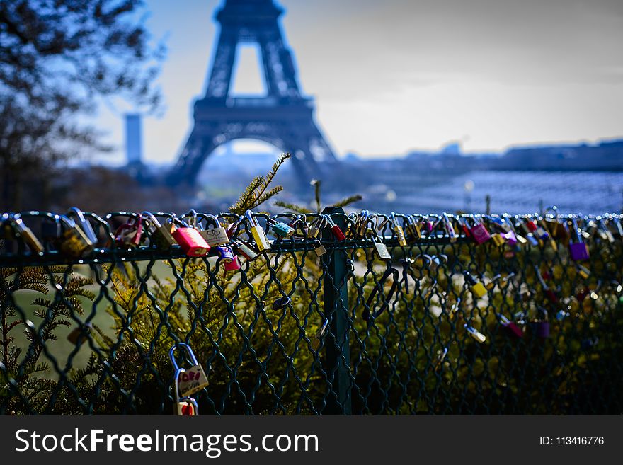 Assorted-color Padlocks Near Eiffel Tower in Paris France