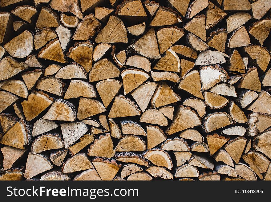 Firewood. Dry firewood in a pile for furnace kindling