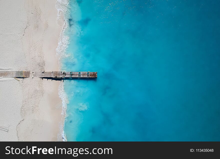 Drone Panorama Of Pier In Grace Bay, Providenciales, Turks And Caicos