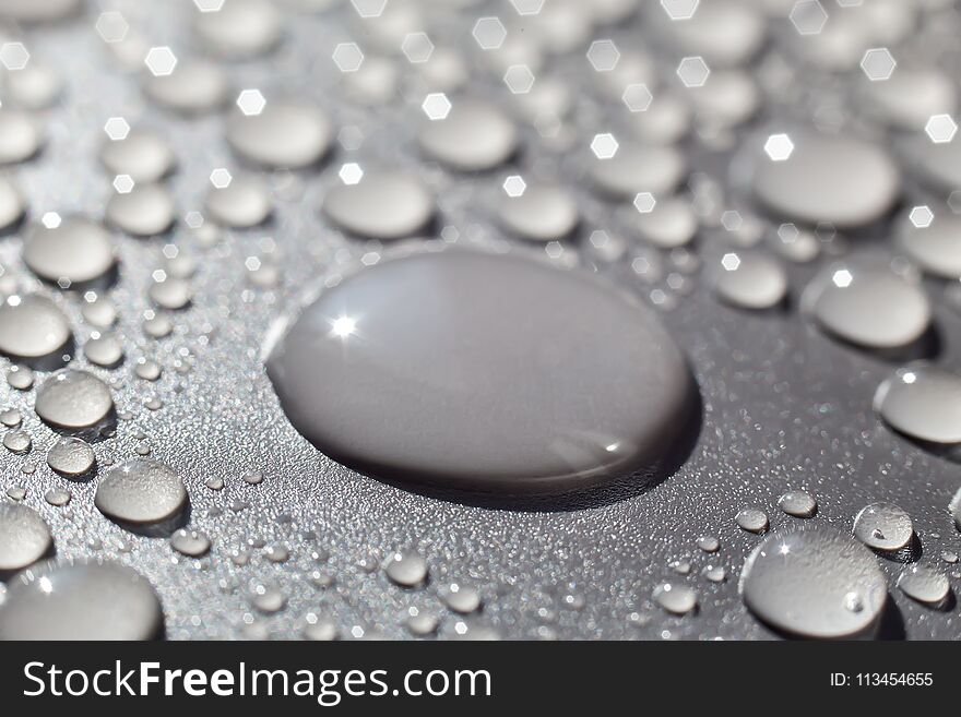 Water Drops On Gray Background