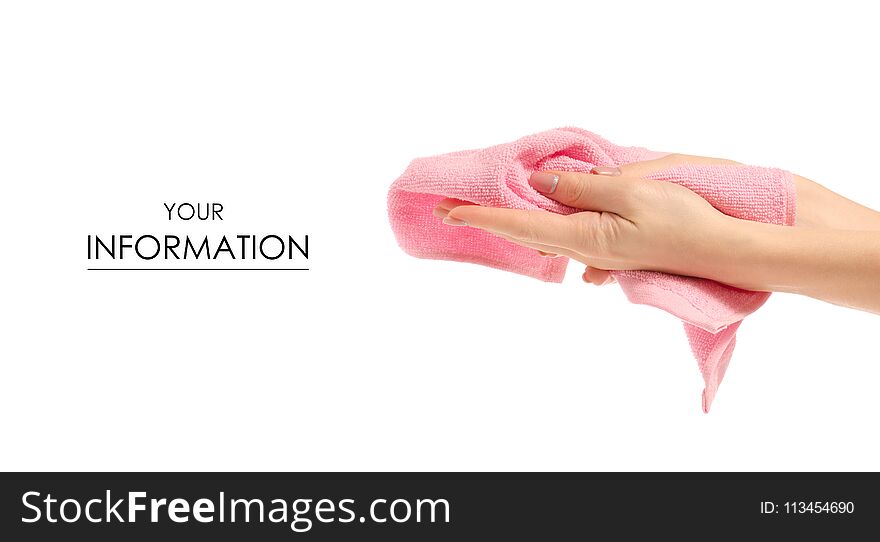 Towel pink in hand wipe pattern on white background isolation