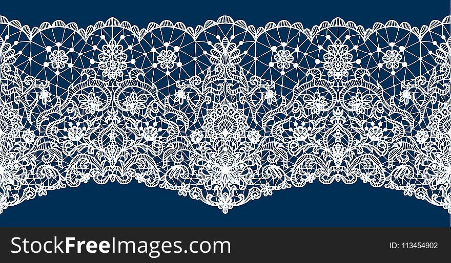 Horizontally seamless dark blue lace background with floral pattern. Horizontally seamless dark blue lace background with floral pattern