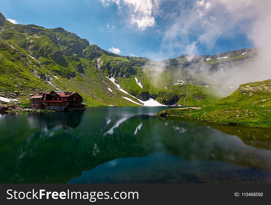 Beautiful landscape of Balea Lake. popular destination for tourists in Fagaras mountains, Romania