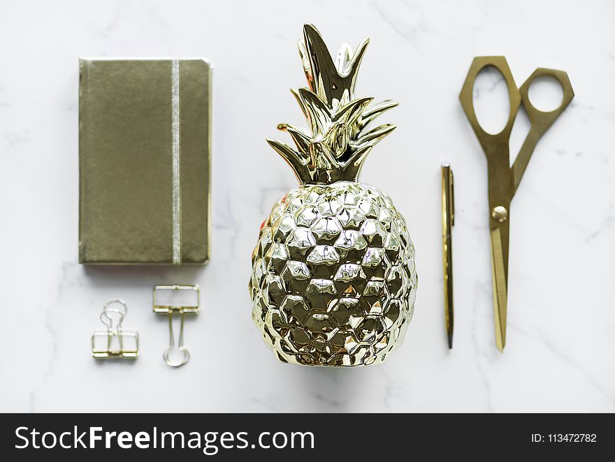 Gold-colored Pineapple, Scissors, Clamp Decors