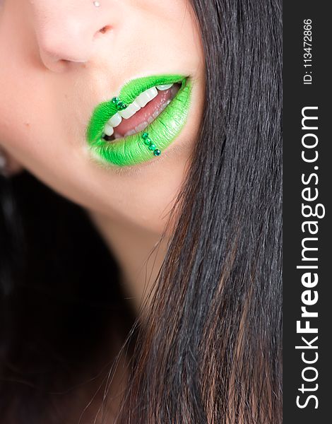 Photo of Woman in Green Lipstick