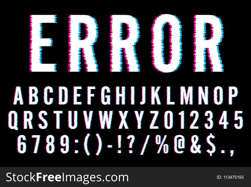 Trendy Distorted Glitch Font Typeface Letters, Numbers And Symbols