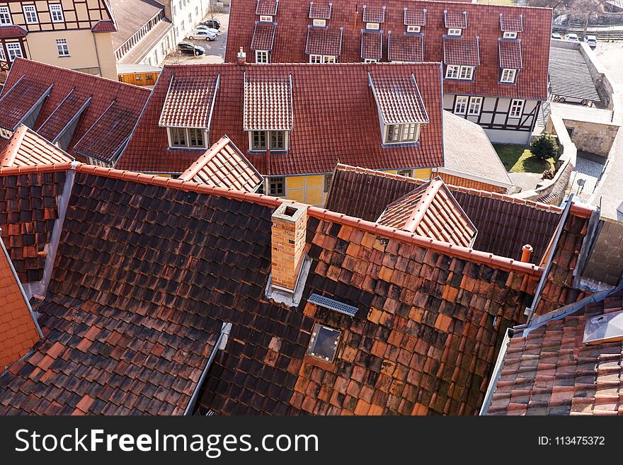 Over the roofs of the old town of Quedlinburg in Germany