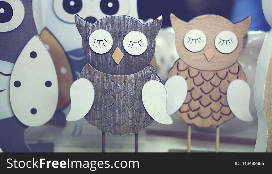 Decorative wooden owls