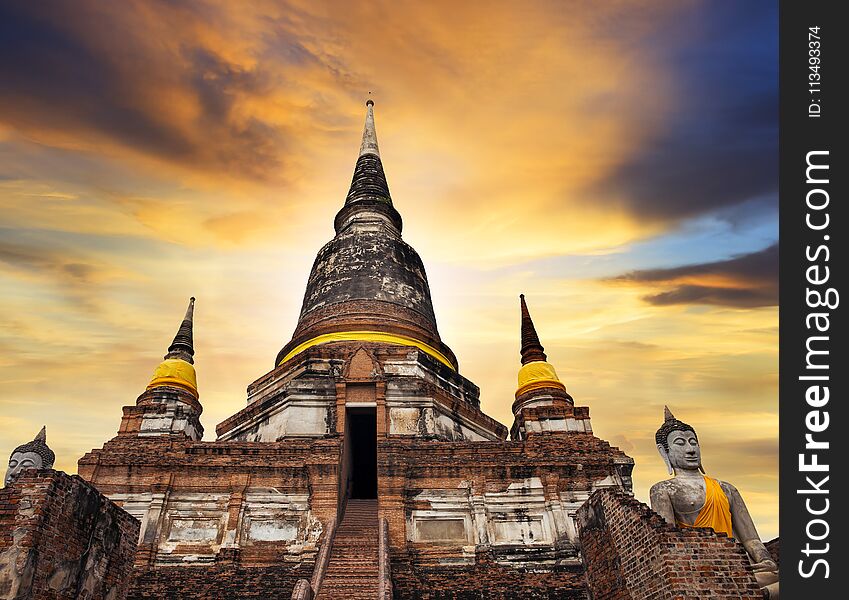 Pagoda Of Wat Yai Chai Mongkol Temple In Ayutthay World Heritage