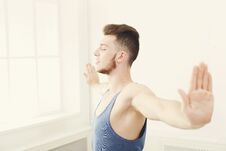 Man Training Yoga Pose, Copy Space Stock Photos Man Training Yoga Pose, Copy Space Stock Photos