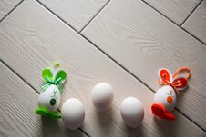 Easter Eggs On Wooden Background. Happy Easter. Creative Photo With Easter Eggs.Easter Eggs On Wooden Background.Happy Easter. Royalty Free Stock Photography