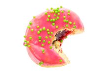 Bitten Pink Tasty Donut Isolated On White Background. Stock Photos