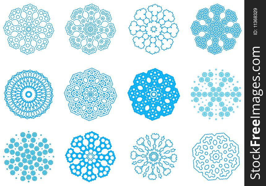 Set Snowflakes Blue Xmas