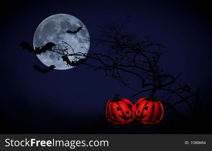 Scary Halloween background with full moon