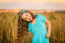 Happy Girl In Wheat Field On Warm And Sunny Summer Evening Stock Image
