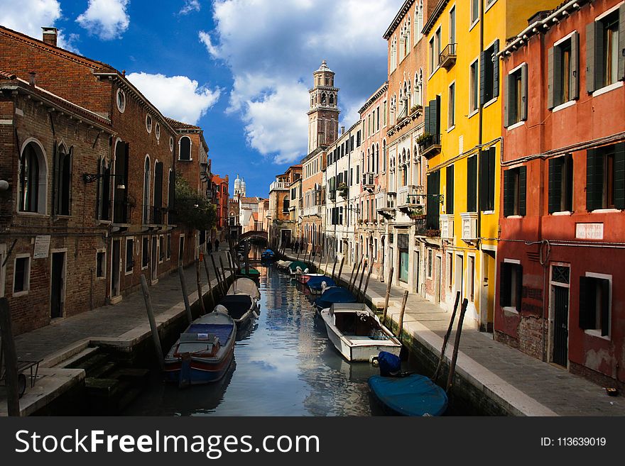 Waterway, Canal, Town, Reflection