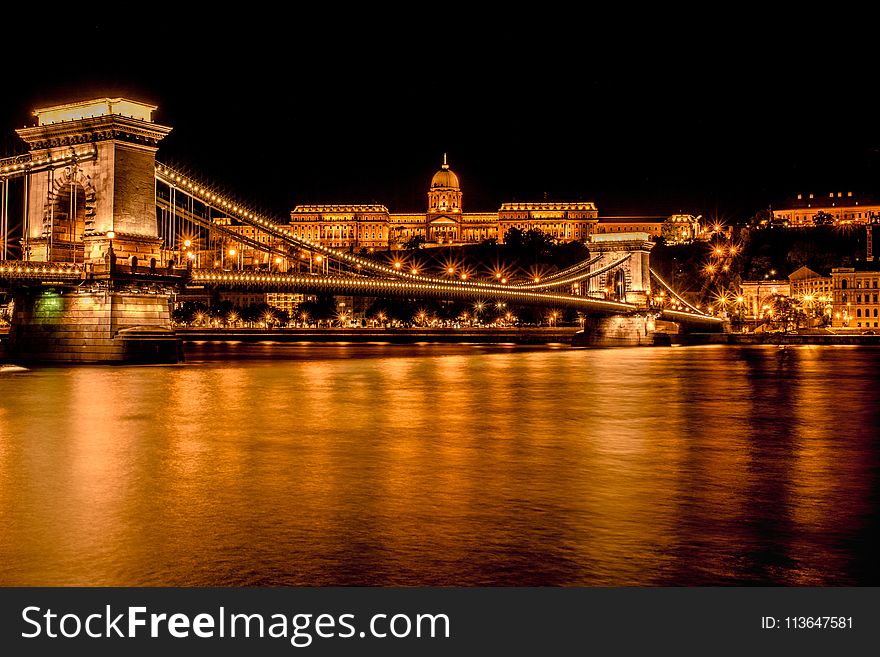 Reflection, Night, Landmark, Bridge